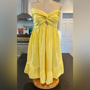 Elegant Strapless Yellow Dress With Cinched Strap Back